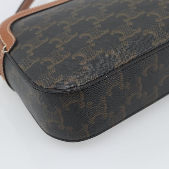 CELINE Triomphe Shoulder Bag PVC Black Gold Auth 186226M