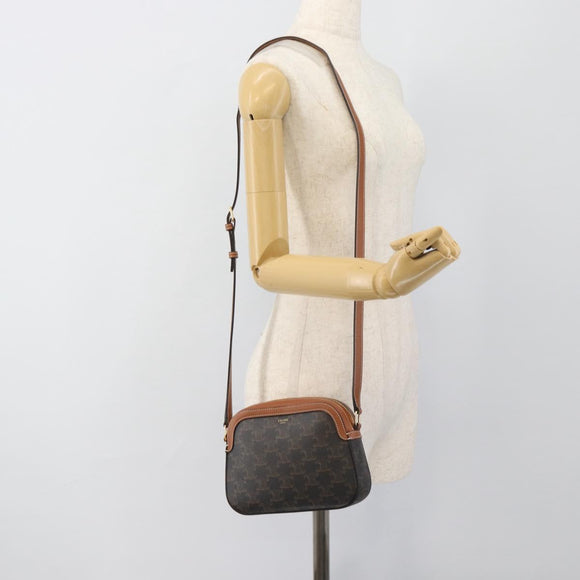 CELINE Triomphe Shoulder Bag PVC Black Gold Auth 186226M
