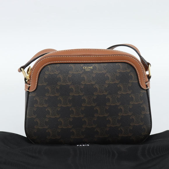 CELINE Triomphe Shoulder Bag PVC Black Gold Auth 186226M