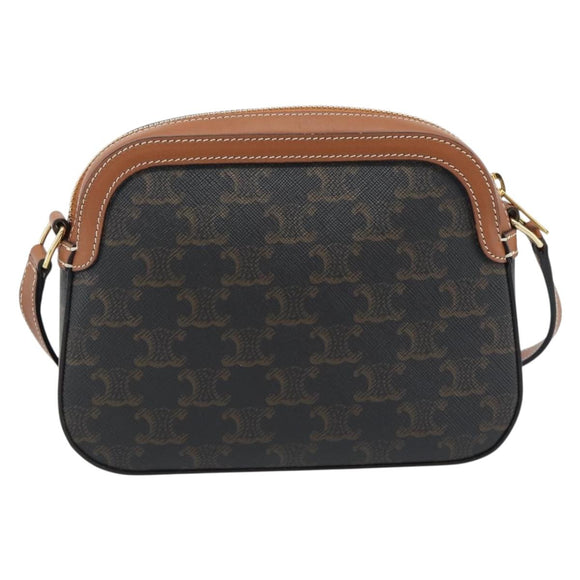 CELINE Triomphe Shoulder Bag PVC Black Gold Auth 186226M