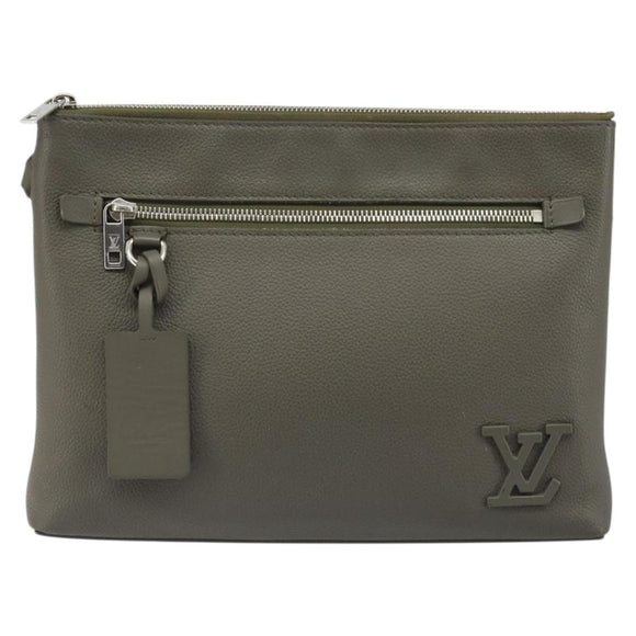 LOUIS VUITTON Takeoff Pouch Clutch Bag Leather Gray M81735 LV Auth 186227M