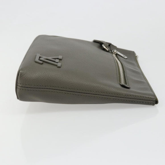 LOUIS VUITTON Takeoff Pouch Clutch Bag Leer Grijs M81735 LV Auth 186227M