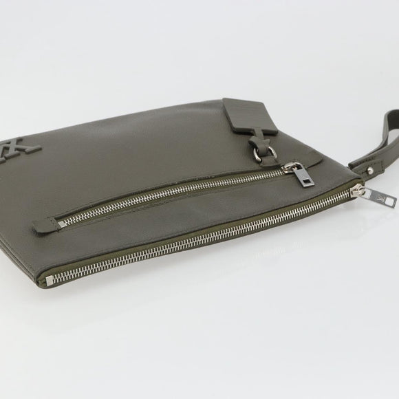 LOUIS VUITTON Takeoff Pouch Clutch Bag Leer Grijs M81735 LV Auth 186227M