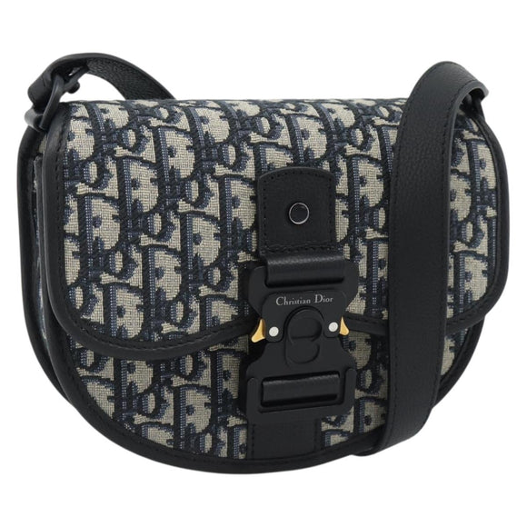 Christian Dior Trotter Canvas Gallop Shoulder Bag Navy Silver Auth 186228SM