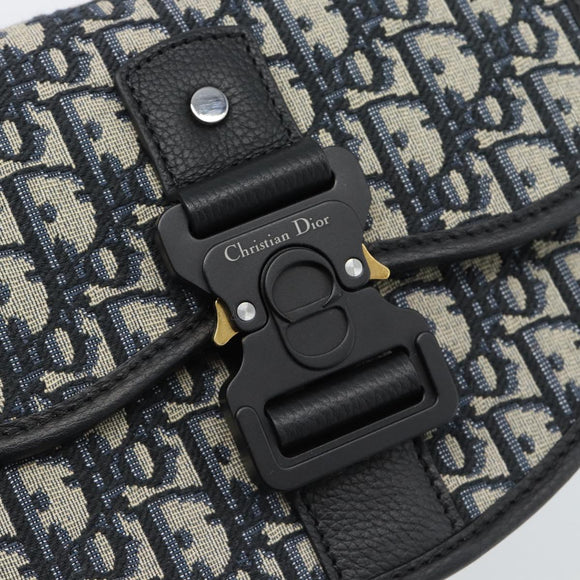 Christian Dior Trotter Canvas Gallop Shoulder Bag Navy Silver Auth 186228SM