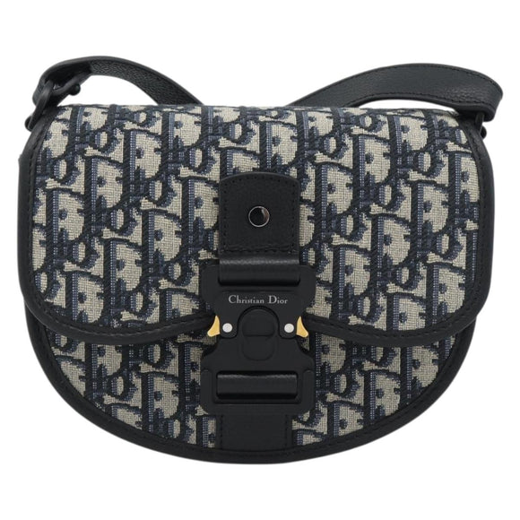 Christian Dior Trotter Canvas Gallop Shoulder Bag Navy Silver Auth 186228SM