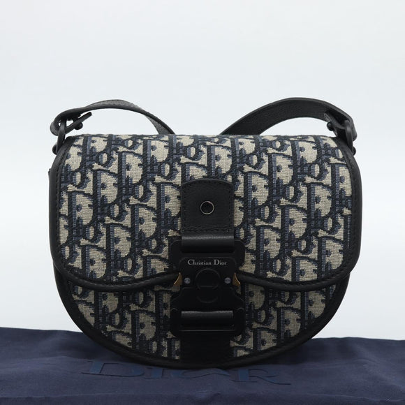 Christian Dior Trotter Canvas Gallop Shoulder Bag Navy Silver Auth 186228SM