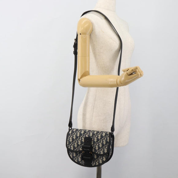 Christian Dior Trotter Canvas Gallop Shoulder Bag Navy Silver Auth 186228SM