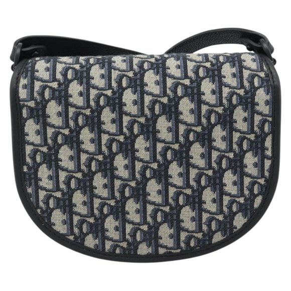 Christian Dior Trotter Canvas Gallop Shoulder Bag Navy Silver Auth 186228SM