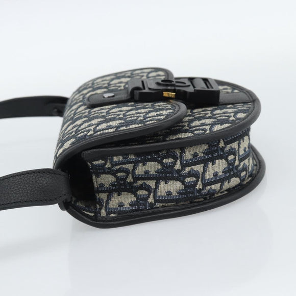 Christian Dior Trotter Canvas Gallop Shoulder Bag Navy Silver Auth 186228SM