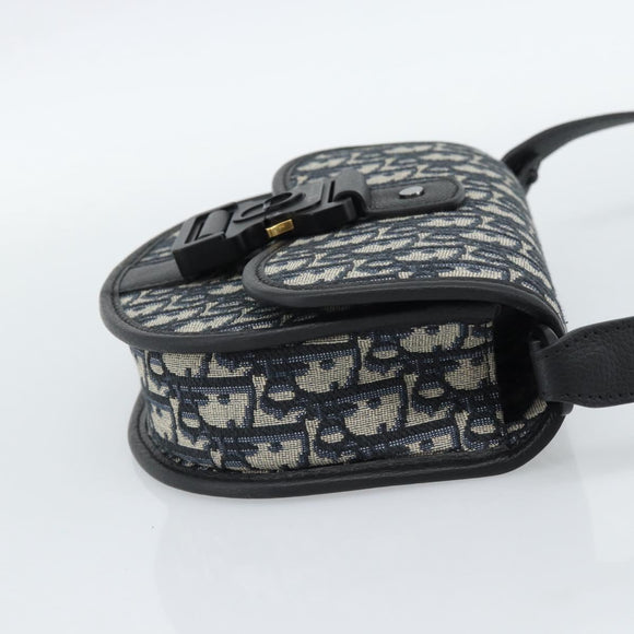 Christian Dior Trotter Canvas Gallop Shoulder Bag Navy Silver Auth 186228SM