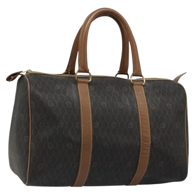 Christian Dior Honeycomb Canvas Boston Bag PVC Black Gold Auth 186229A