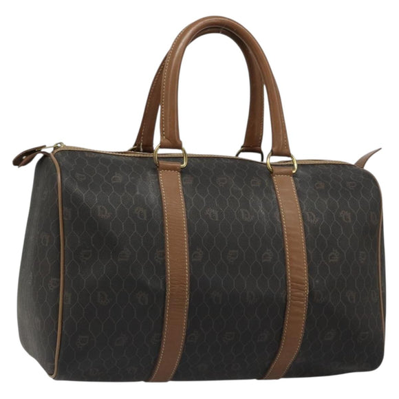 Christian Dior Honeycomb Canvas Boston Bag PVC Black Gold Auth 186229A