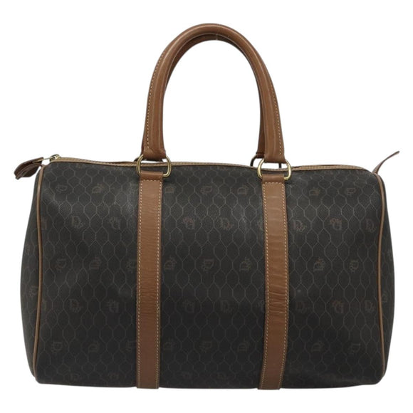 Christian Dior Honeycomb Canvas Boston Bag PVC Black Gold Auth 186229A