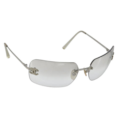 CHANEL COCO Mark Sunglasses metal Silver tone CC Auth 186236M
