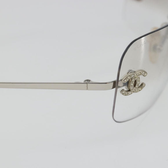 CHANEL COCO Mark Sunglasses metal Silver tone CC Auth 186236M