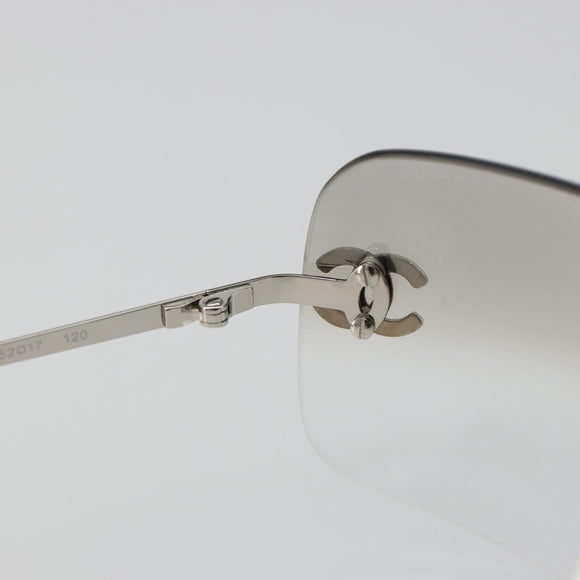 CHANEL COCO Mark Sunglasses metal Silver tone CC Auth 186236M