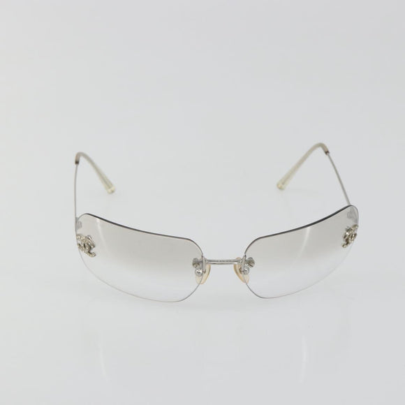 CHANEL COCO Mark Sunglasses metal Silver tone CC Auth 186236M