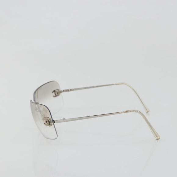 CHANEL COCO Mark Sunglasses metal Silver tone CC Auth 186236M