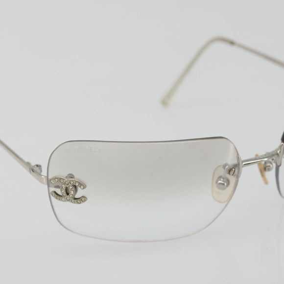 CHANEL COCO Mark Sunglasses metal Silver tone CC Auth 186236M