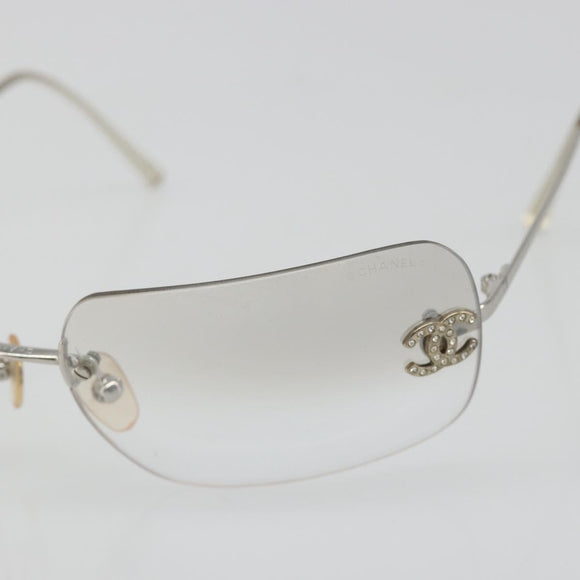 CHANEL COCO Mark Sunglasses metal Silver tone CC Auth 186236M