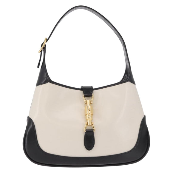 GUCCI New Jackie 1961 Bag Leather 2way White Gold black 636706 Auth 186238V
