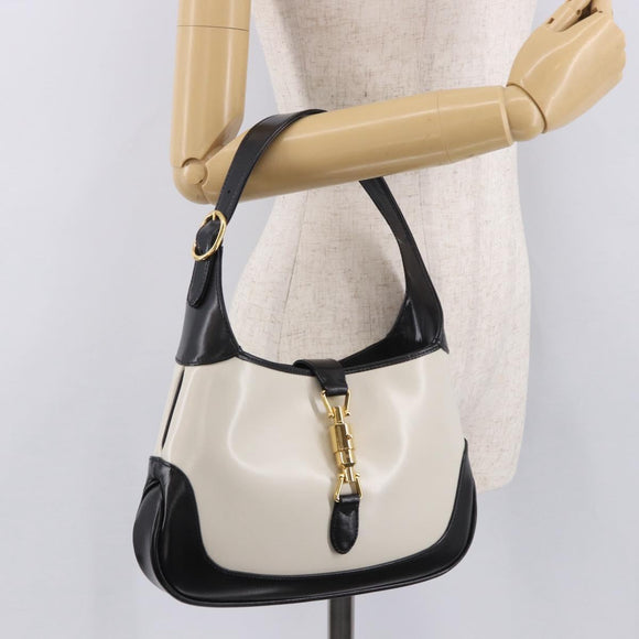 GUCCI New Jackie 1961 Bag Leather 2way White Gold black 636706 Auth 186238V