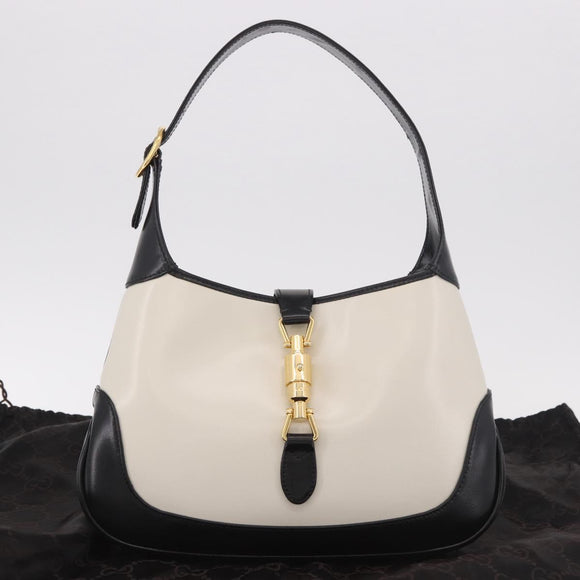 GUCCI New Jackie 1961 Bag Leather 2way White Gold black 636706 Auth 186238V