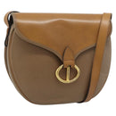Christian Dior Shoulder Bag Leather Brown Gold Auth 186239A-1