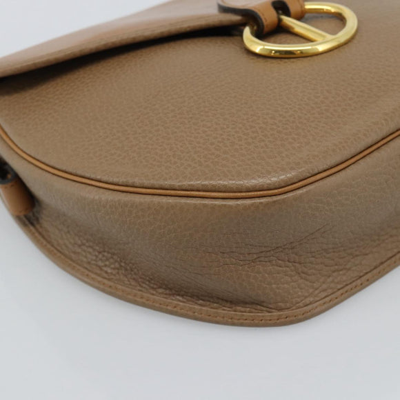 Christian Dior Shoulder Bag Leather Brown Gold Auth 186239A