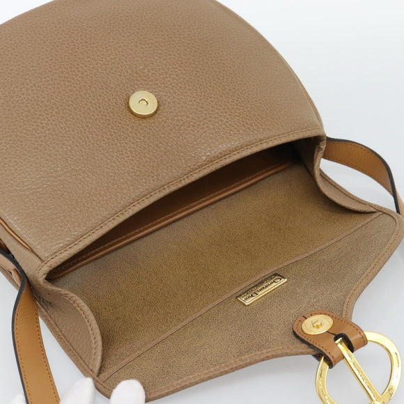 Christian Dior Shoulder Bag Leather Brown Gold Auth 186239A