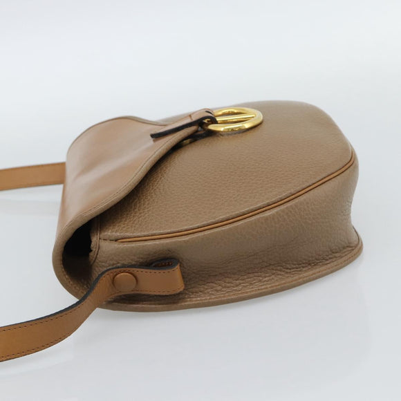 Christian Dior Shoulder Bag Leather Brown Gold Auth 186239A