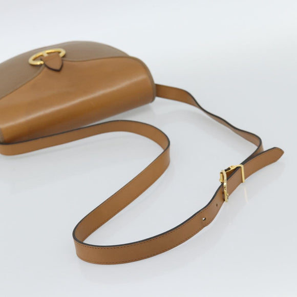 Christian Dior Shoulder Bag Leather Brown Gold Auth 186239A