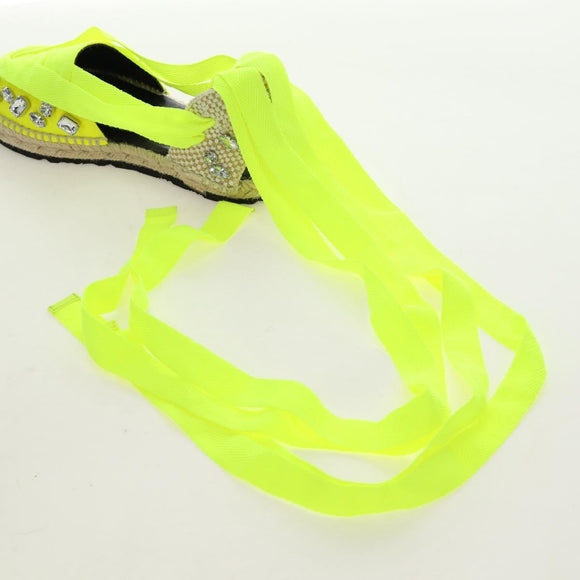 LOEWE Bijou Espadrilles Sandals Canvas Neon Green Auth 186240M