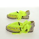LOEWE Bijou Espadrilles Sandals Canvas Neon Green Auth 186240M-4