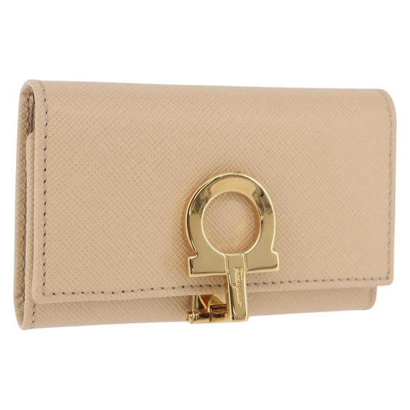 Salvatore Ferragamo Gancini Key Case Leather Ivory Gold Auth 186241A