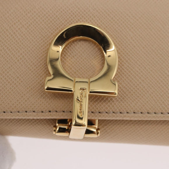 Salvatore Ferragamo Gancini Key Case Leather Ivory Gold Auth 186241A