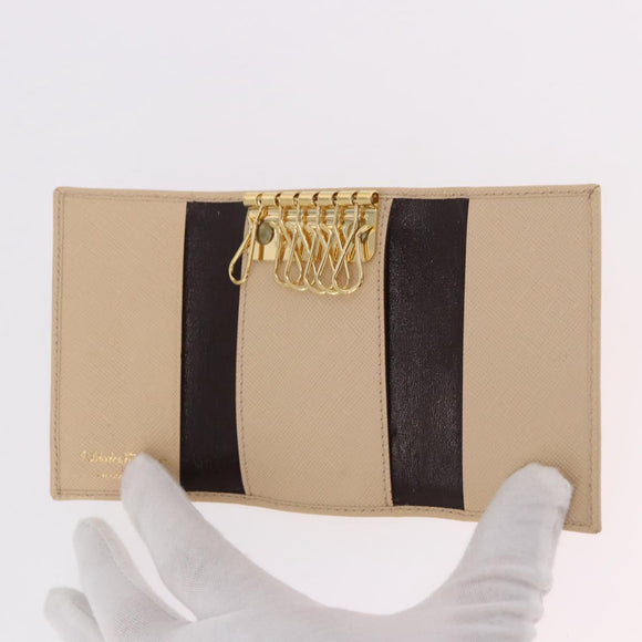 Salvatore Ferragamo Gancini Key Case Leather Ivory Gold Auth 186241A