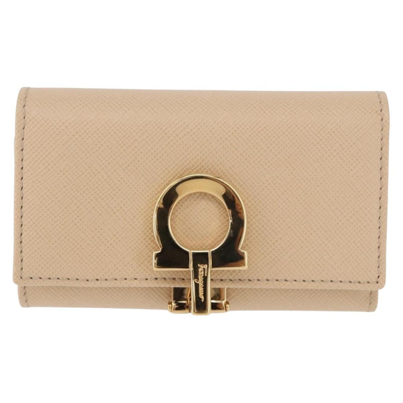 Salvatore Ferragamo Gancini Key Case Leather Ivory Gold Auth 186241A