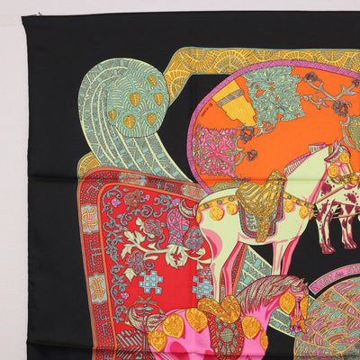 HERMES Carre 90 Scarf ""ART des STEPPES"" Silk Black Auth 186251M - 0