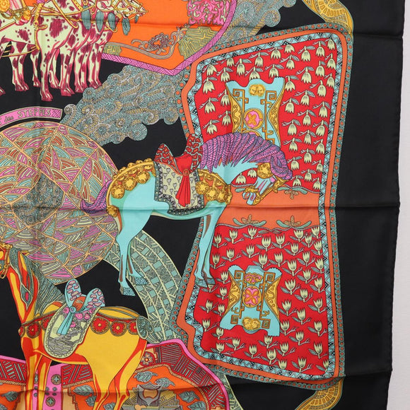 HERMES Carre 90 Scarf ""ART des STEPPES"" Silk Black Auth 186251M