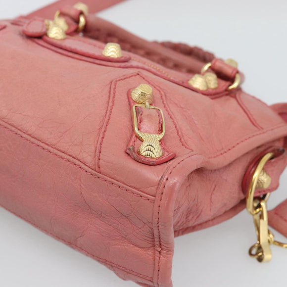 BALENCIAGA Giant Mini City Hand Bag Leather 2way Pink Gold 309544 Auth 186254M
