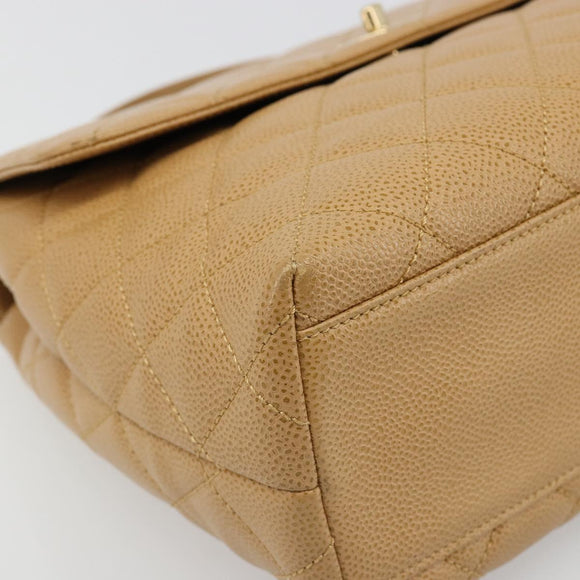 CHANEL Matelasse Hand Bag Caviar Skin Beige Gold CC Auth 186257V
