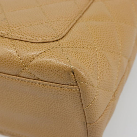 CHANEL Matelasse Hand Bag Caviar Skin Beige Gold CC Auth 186257V