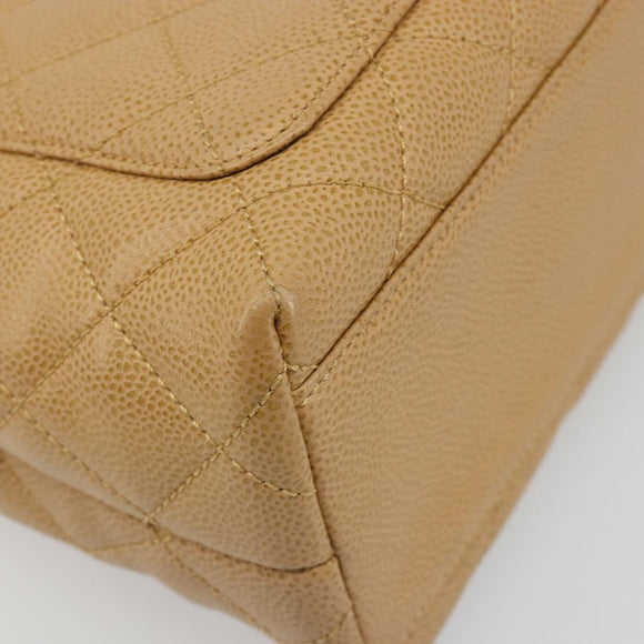 CHANEL Matelasse Hand Bag Caviar Skin Beige Gold CC Auth 186257V
