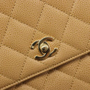 CHANEL Matelasse Hand Bag Caviar Skin Beige Gold CC Auth 186257V-18