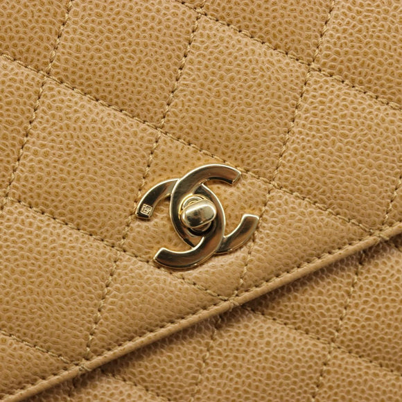 CHANEL Matelasse Hand Bag Caviar Skin Beige Gold CC Auth 186257V