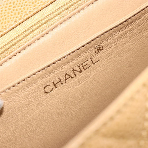 CHANEL Matelasse Hand Bag Caviar Skin Beige Gold CC Auth 186257V