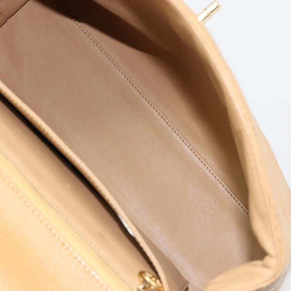 CHANEL Matelasse Hand Bag Caviar Skin Beige Gold CC Auth 186257V