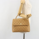 CHANEL Matelasse Hand Bag Caviar Skin Beige Gold CC Auth 186257V-27